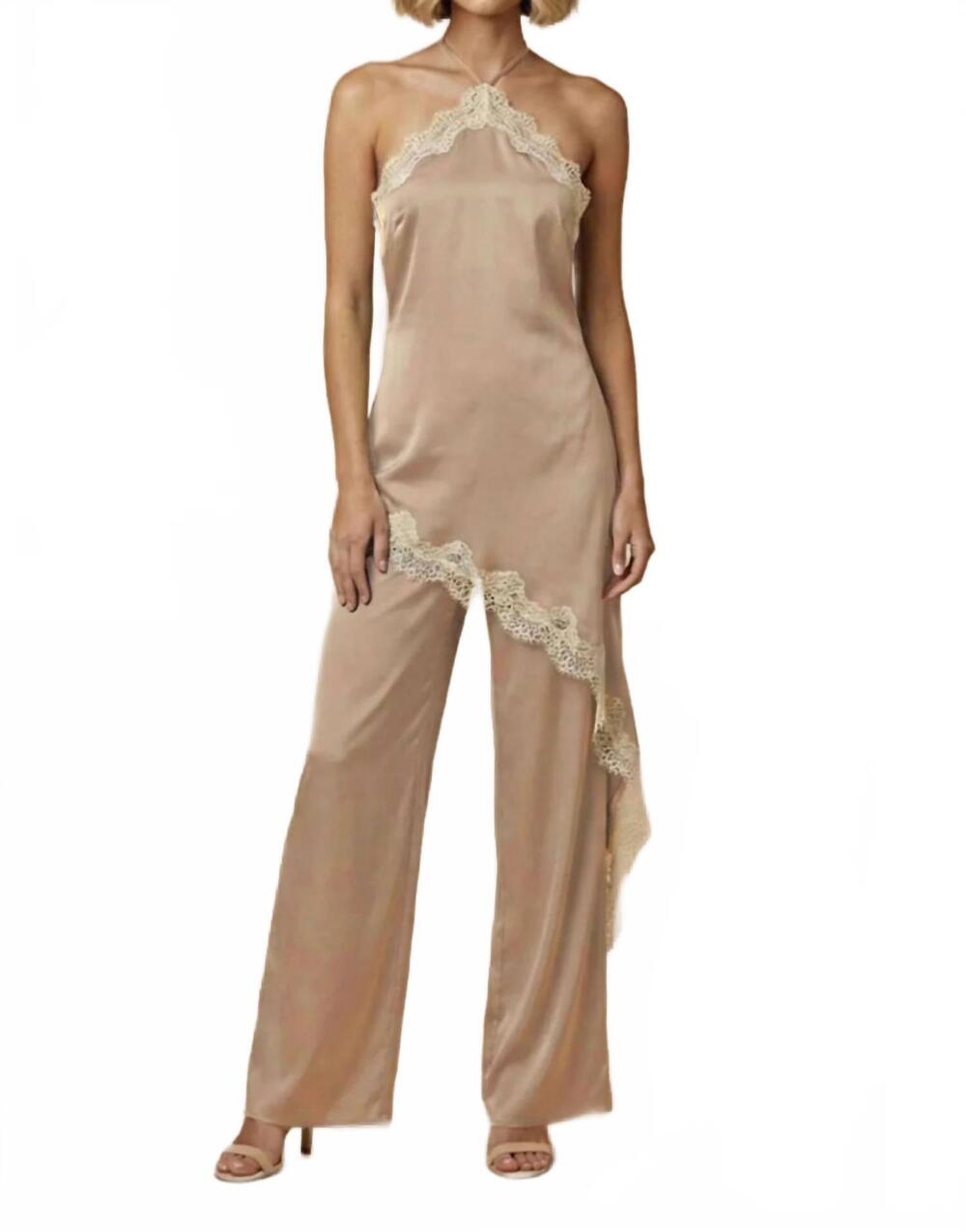 NEW RAISONNEL kaia satin lace jumpsuit in beige